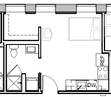 a floor plan of a house with a bedroom and a living room